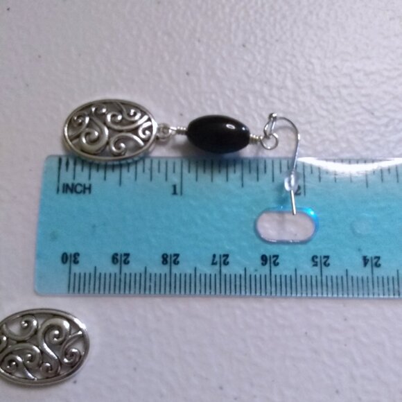 Silver Swirl Filigree & Black Jasper Bead Earrings ~ Feminine Power Tribal Vibes - Picture 8 of 9